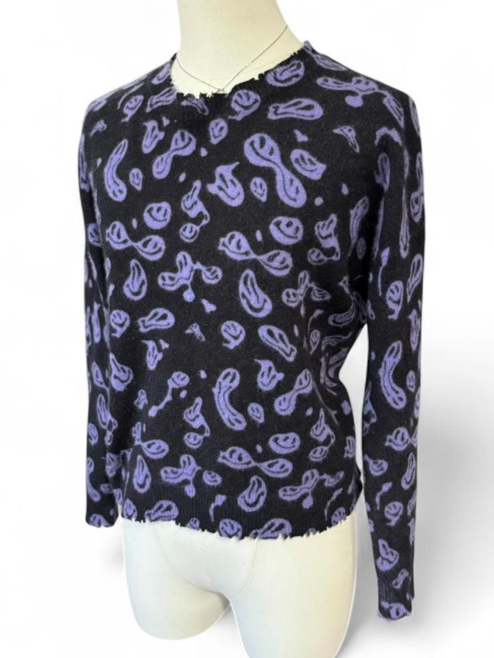 27 Miles Malibu 100% cashmere trippy smiley face sweater